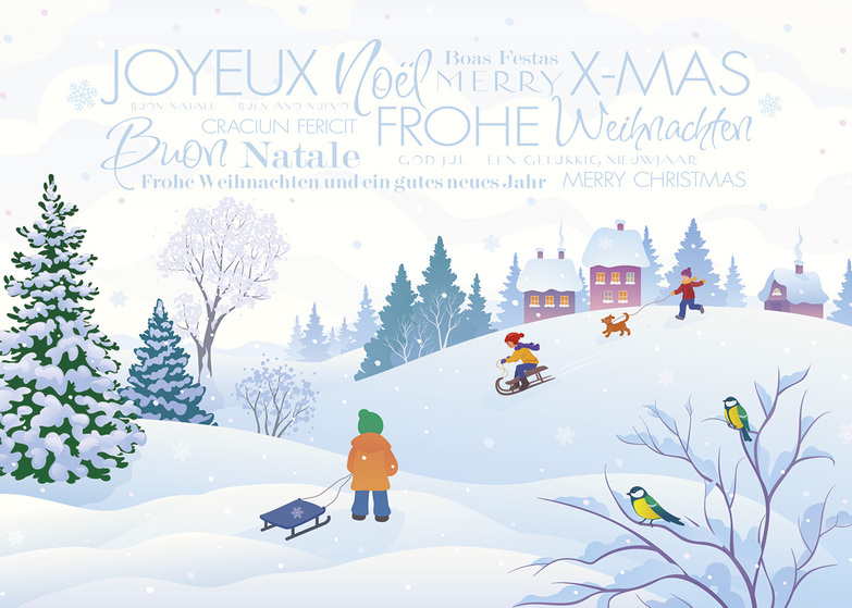 Weihnachtskarte: Am Schlittenberg